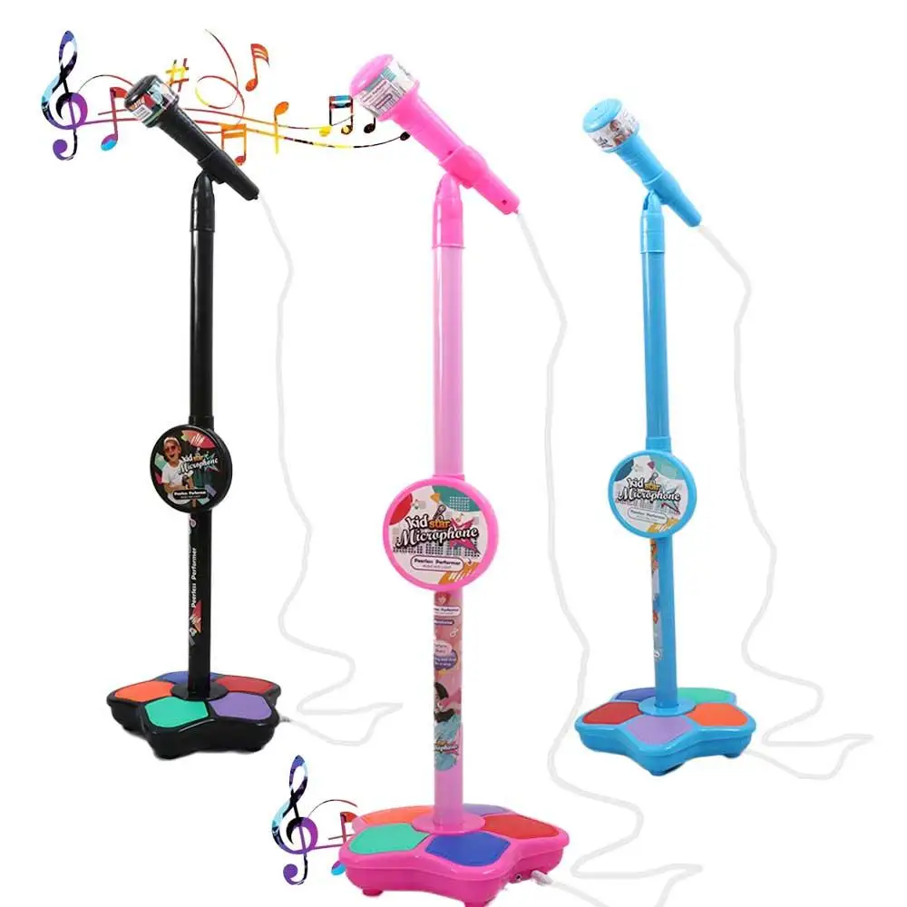 Mainan mikrofon menyanyi musik anak, dengan lampu LED, mikrofon bernyanyi lagu pendidikan mainan instrumen musik