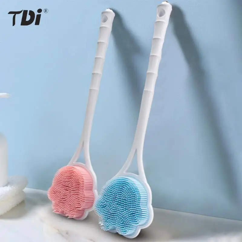 1pcs Silicone Bath Brush Doubleside Long Handle Massage Brush Back Cleaning Soft Bristles Scrubber Daily Washroom Accessories