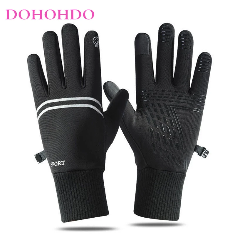 

Touch-screen Ski Black Gloves Autumn Winter Fleece Driving Warm Non-slip Waterproof Reflective Outdoor Cycling Motorcycle Gloves