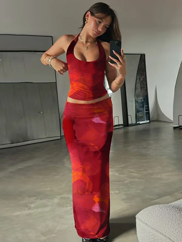 Dan Lian Season Wind Vintage Print Holiday ter Top High Waist Bodycon Skirt Set Women's Faion Summer Outfit Two-Piece Set