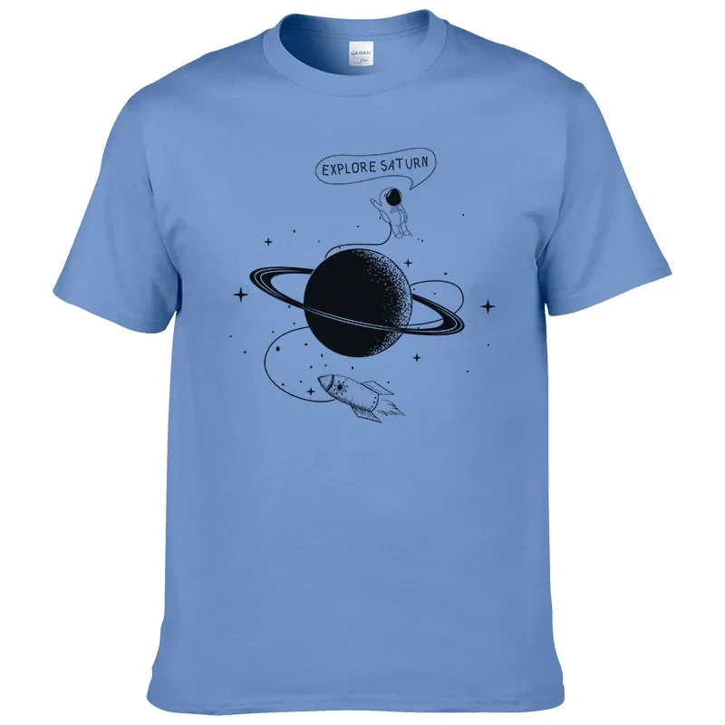 Astronaut Explore Saturn T shirt Men summer short sleeve fashion T-shirt Cotton Cool Tees Tops Brand Clothing #226