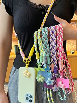 Candy Five-Petal Flower Phone Crossbody Lanyard Dopamine Style Short Phone Case Lanyard…