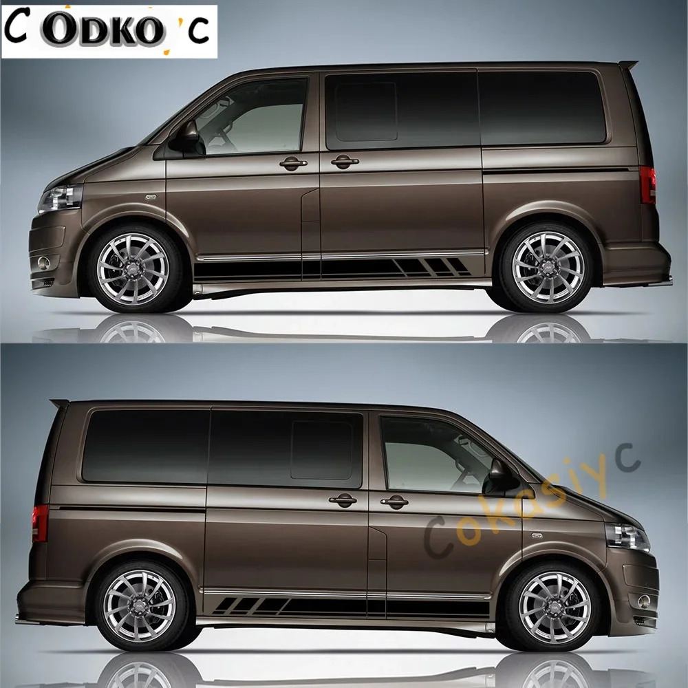 3PCS Fashion racing stripes graphics DIY decoration transport vehicle stickers For VW T5 T6 trunk vinyl decals accessories