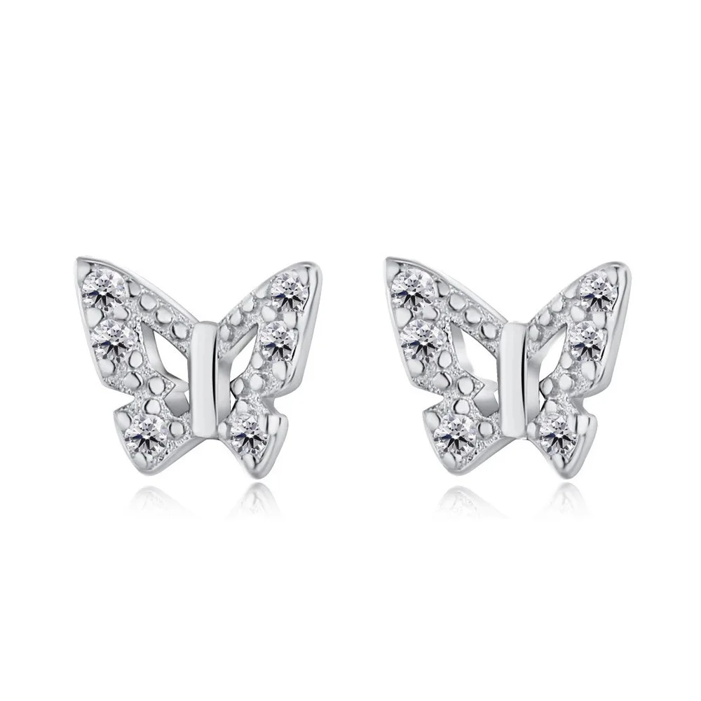 925 Sterling Silver Butterfly Earrings Sparkling Zircon Minimalist Earrings Women's Stacked Earrings Birthday Gift Jewelry