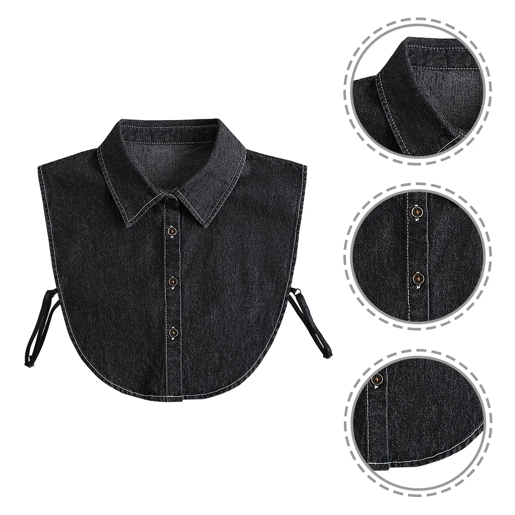 

Denim Fake Collar Lady False Women White Blouse Shirt Faux Washed Miss for Cats