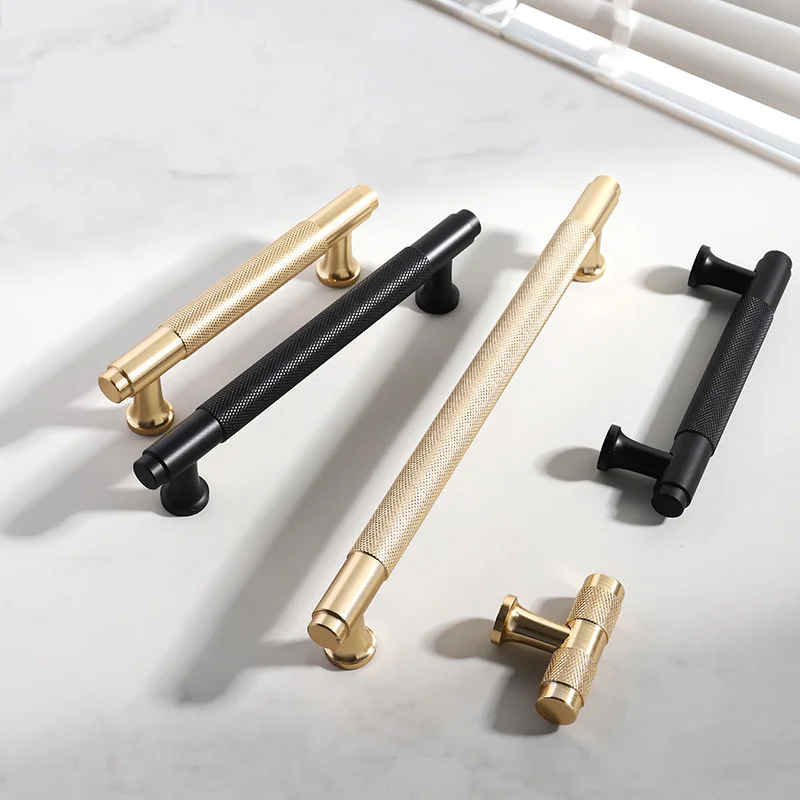 Nordic Aluminum Alloy Pull Handles Gold Grey Knurled Cabinet Pulls Drawer Knobs For Kitchen Wardrobe Cupboard Door Hardware