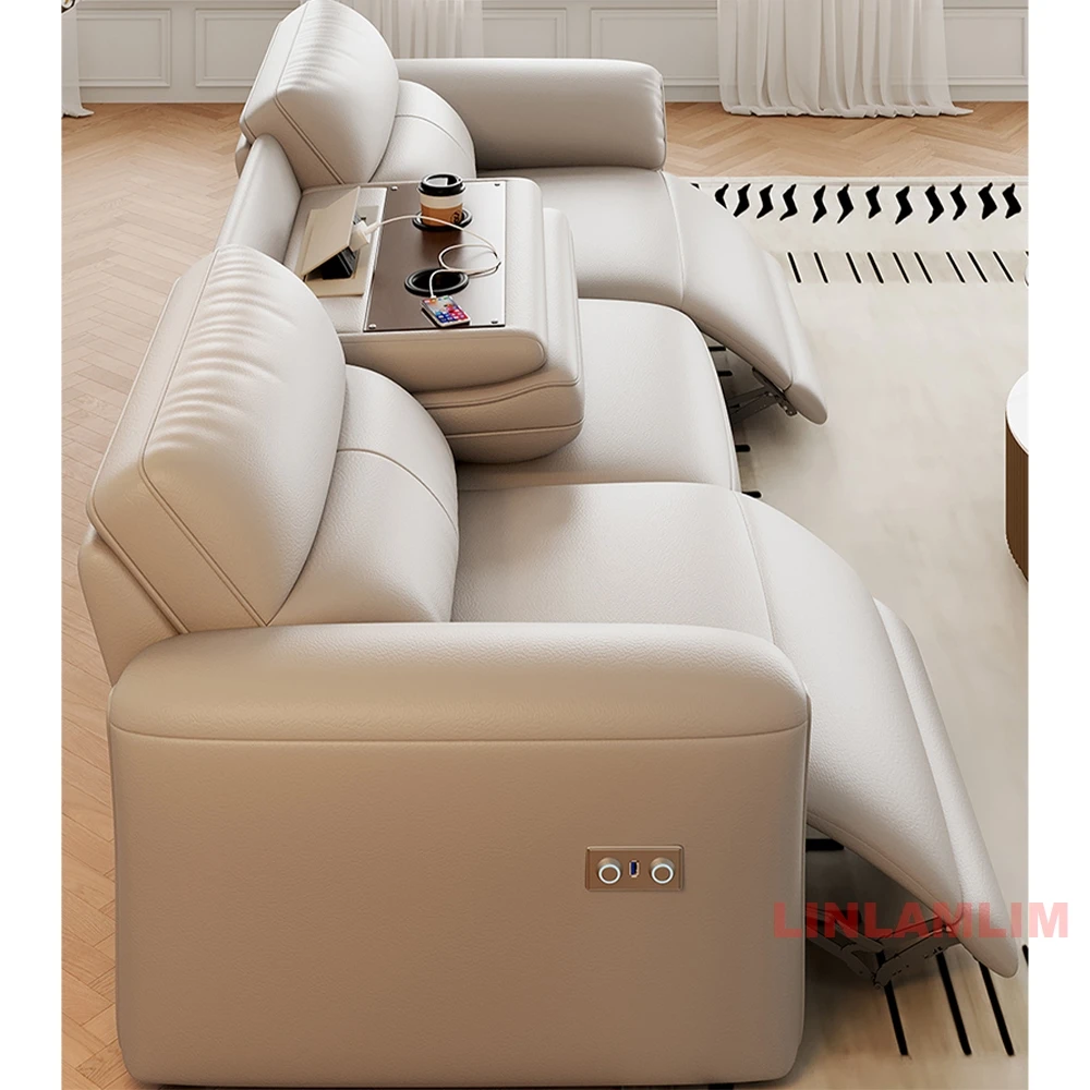 أريكة كرسي حديثة من MINGDIBAO مع طاولة صينية مخفية قابلة للطي ومنفذ USB - أريكة مقسمة من الجلد الطبيعي الإيطالي لغرفة المعيشة #4