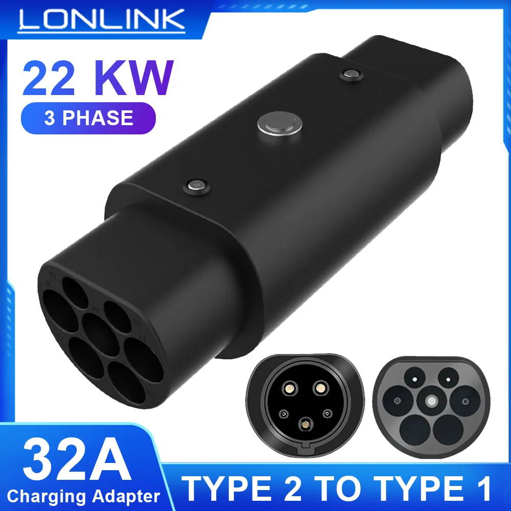 LONLINK TYPE 2 TO TYPE 1 EV Charger Adapter 3 Phase 32A Converter Standard Electric Vehicle charging Ev Connector For EV Car