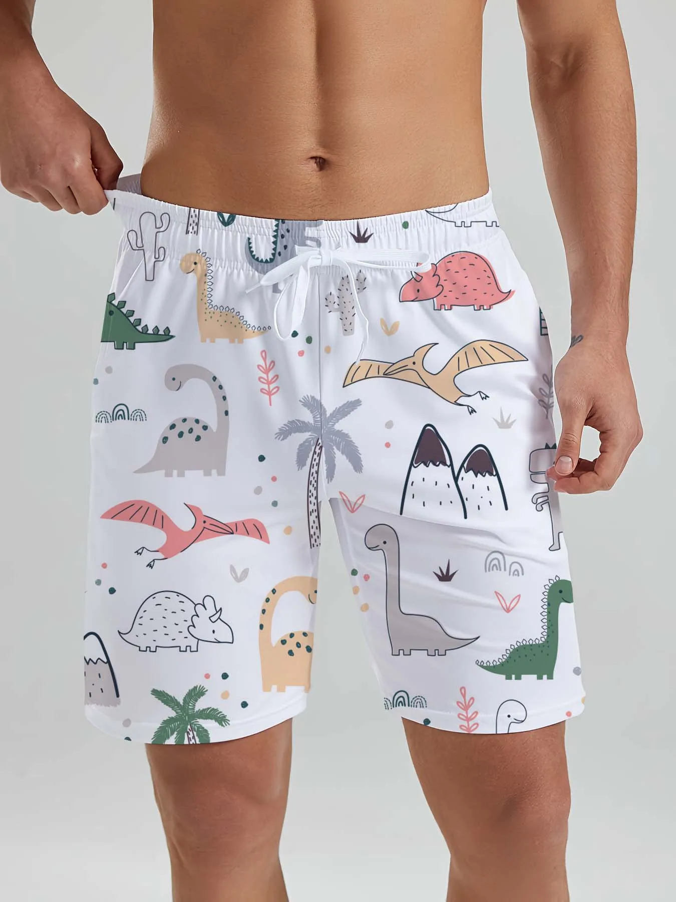 Hawaiian Cute Dinosaur Dog  men's Beach Shorts 3D Printed men's Shorts Summer Swin Trunks Vacation Beach men's Clothes
