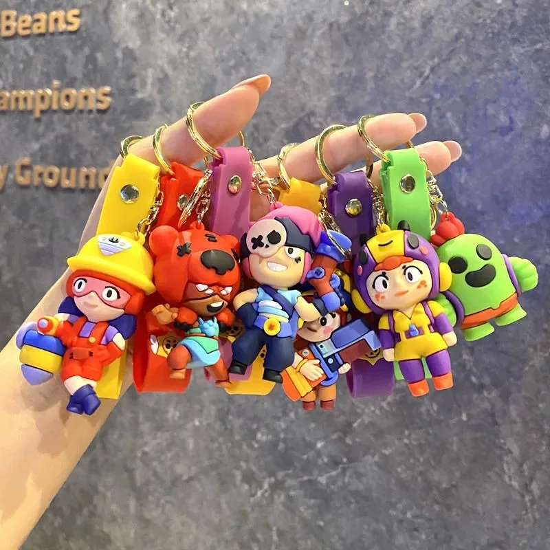 Cartoon Game Brawlers Keychain Spike Shelly Colt Leon Poco Crow Primo Stuff Supercell Character Doll Children's Toy Bag Pendant