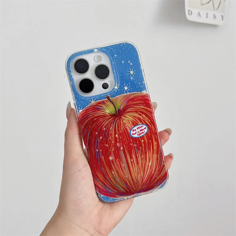 الفاكهة الصحية التفاح بارد الصيف المنعش جراب هاتف آيفون 16 15 14 13 برو ماكس حالة لطيف النفط اللوحة الفاخرة الكرتون غطاء