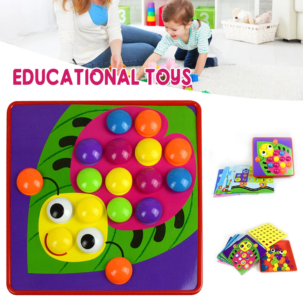 Large Colorful Mushroom Button Puzzle Board Educational Logic Exercise Toys For Kids Boys Girls
