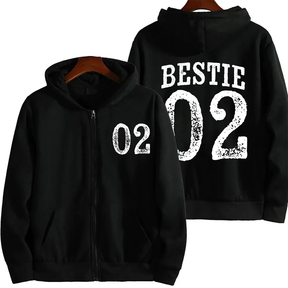 BFF Matching Best Friend Birthday Hoodies Women\'s Best Friend Bestie Zipper Hoodies Coquette Aesthetic Sweatshirt Pullover Tops