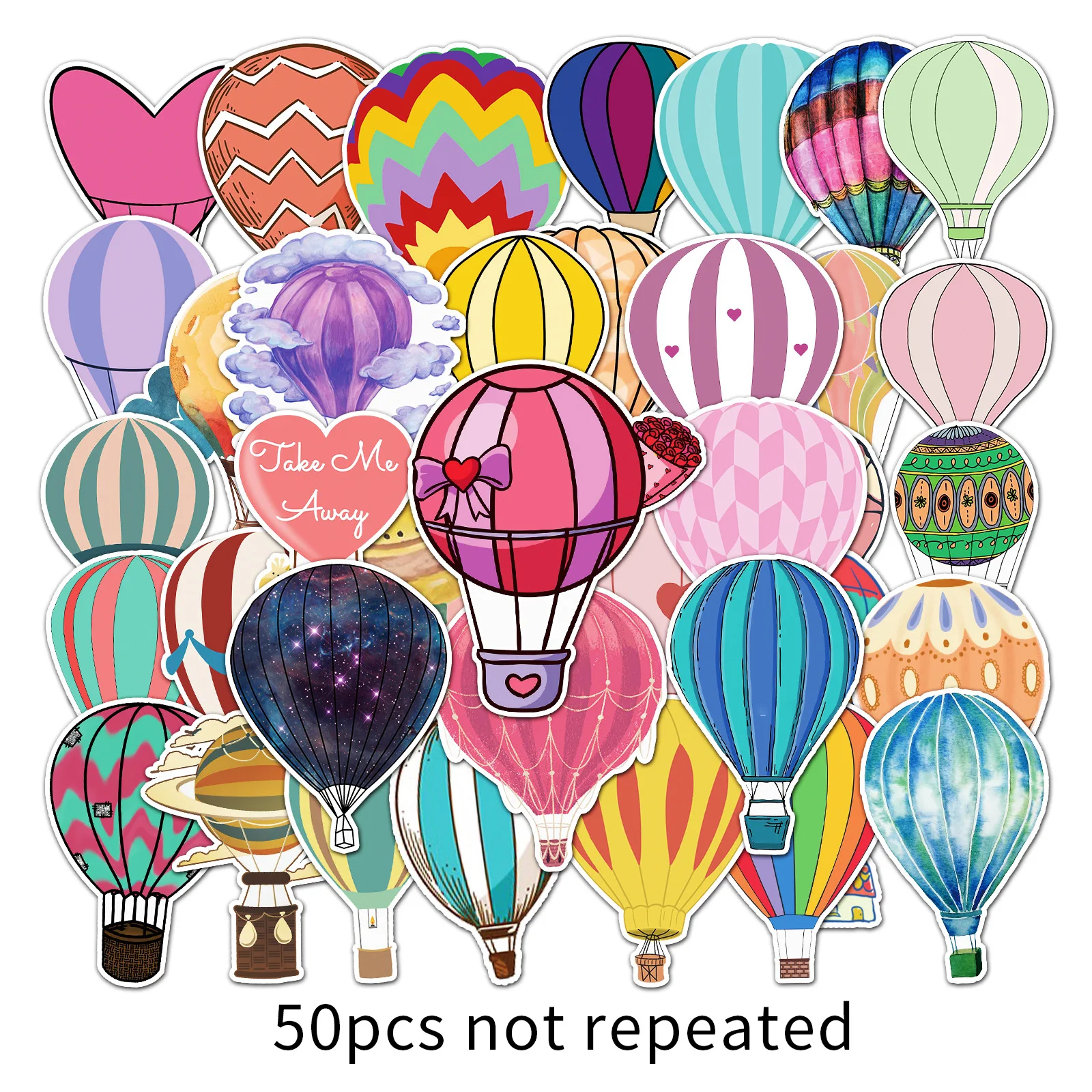 50PCS Hot Air Balloon Stickers, Vintage Travel Aesthetic Stickers for Water Bottle Laptop Scrapbook