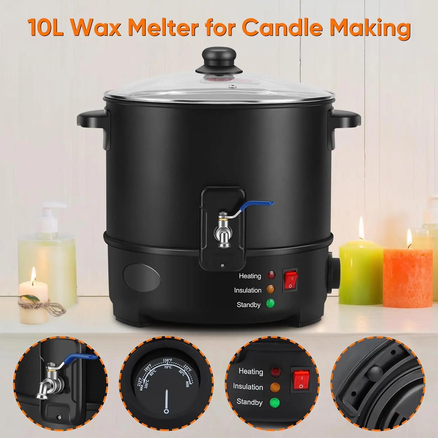 Wax Melter for Candle Making,10L Non-Stick Electric Wax Melting Pot,Candle Making Kit with Quick Pour Spout & Constant Temperatu