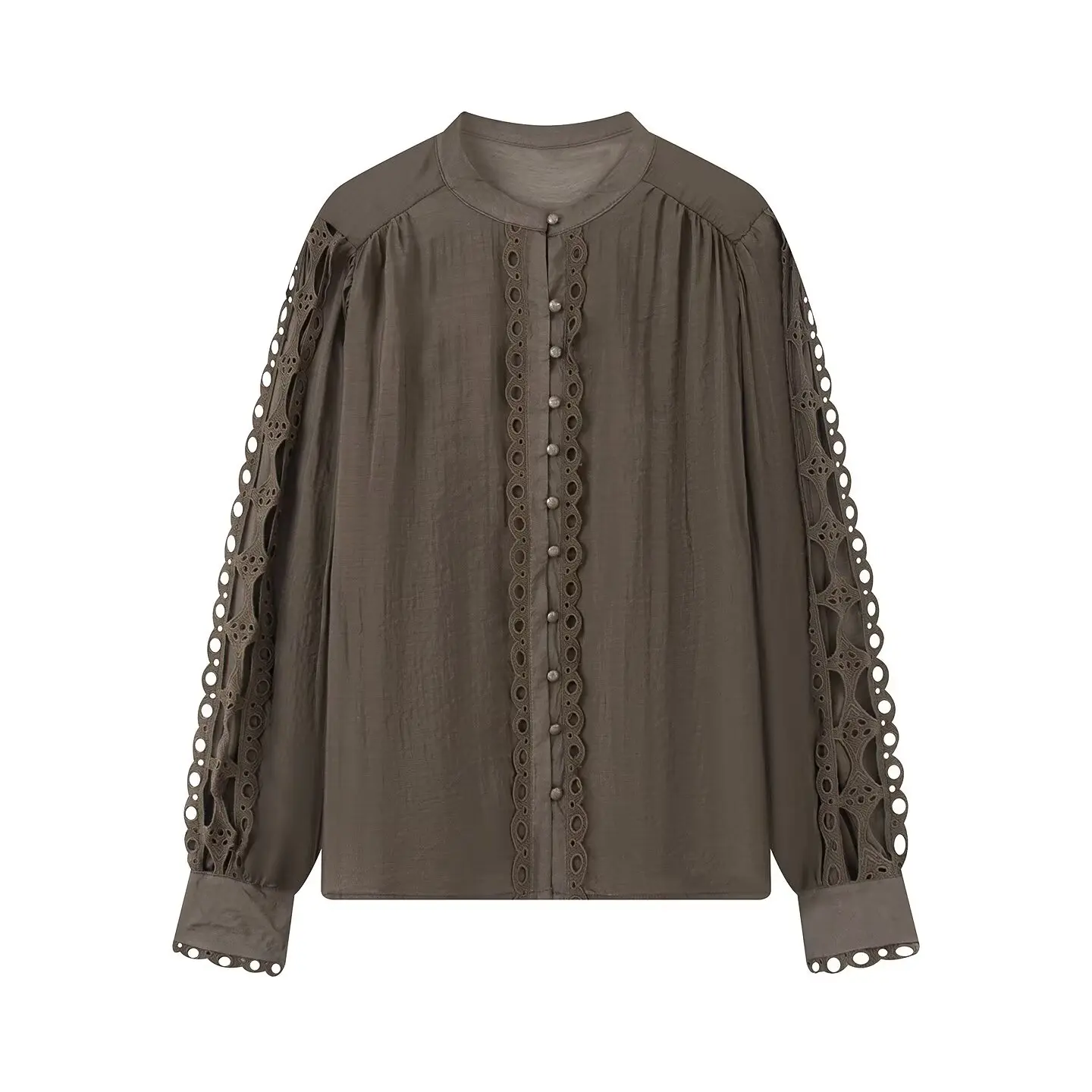 

Fall 2025 New Arrival: Fashionable Minimalist European-American Style Women's Versatile Solid-Color Lace-Trimmed Top