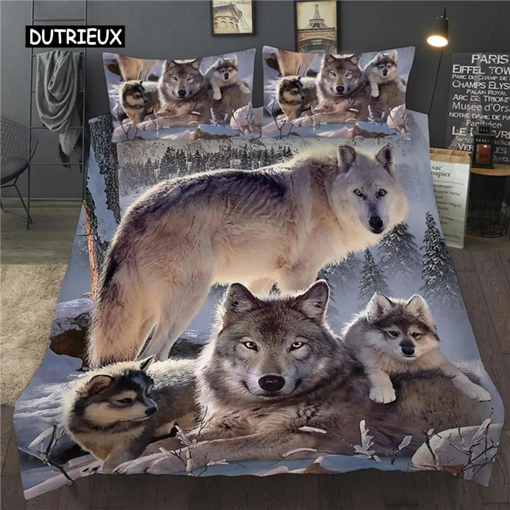 

3D Printed Bedding Set Snow Wolf Animal Single Double Queen King Duvet Cover Set Twin Full Size Bedclothes For Child Kid Adult