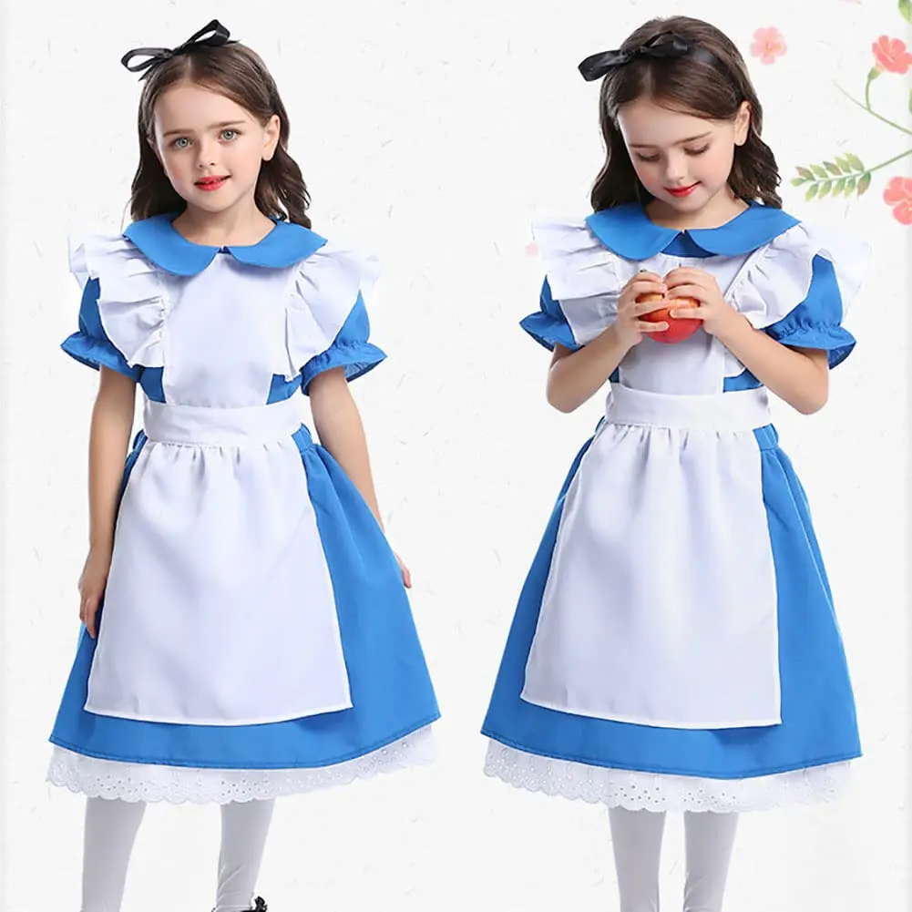 Prium Day Kids Girls Alice Dress Anime Adventures Blue Party Dress Red Queen Dream Child Sissy Maid Lolita Cosplay Costume 3-12T