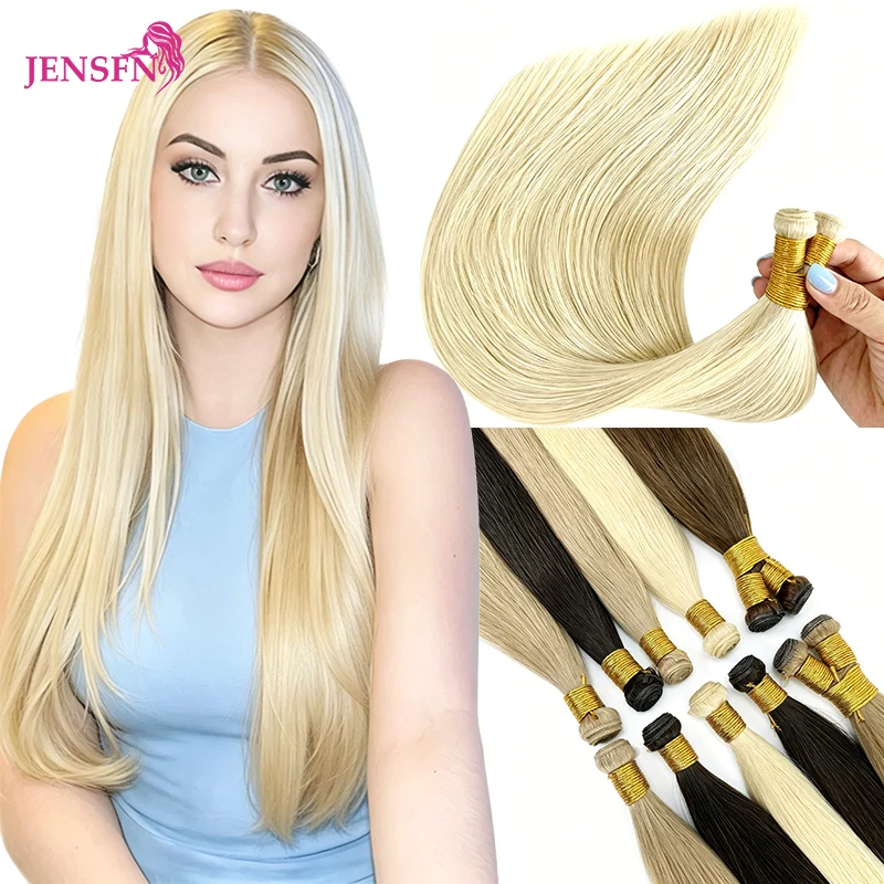 JENSFN New Genius Hair Wefts Straight 100% Real Human Hair Weft Extensions Remy Natural Hair Sew In Weaves  Brown Blonde Color