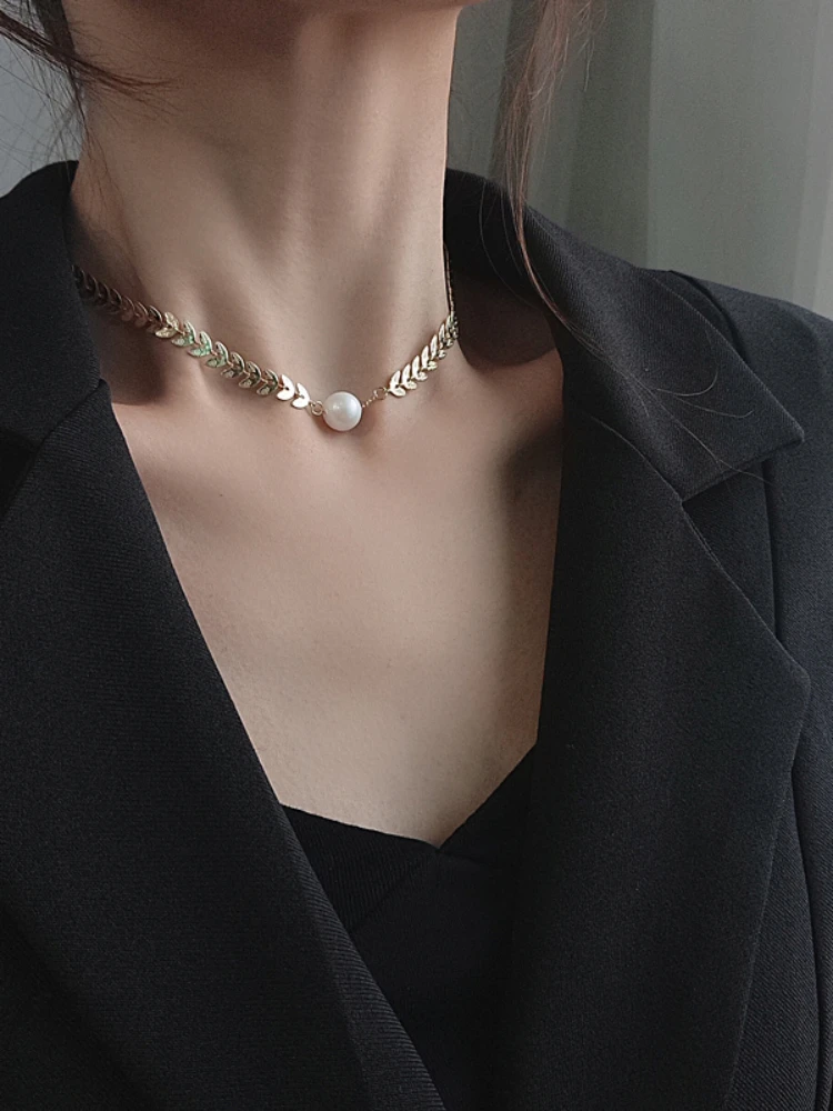 Light Luxury Minority Wheat Pearl Necklace for Women Temperament Clavicle Chain Accessories Necklace