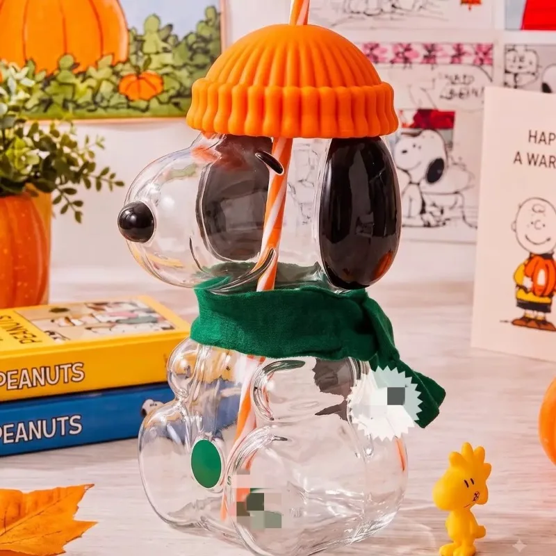Anime Snoopy 3D Shape Glass Straw Cup Cute Creative Doll Water Cup Desktop Decoration Ornament for Friends Holiday Gifts