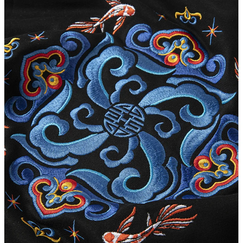 التطريز البلوز الرجال القطن Sukajan الفاخرة الذكور البلوز متماسكة ربيع الخريف الصبي هوديس س الرقبة سحب قميص العرق Z1