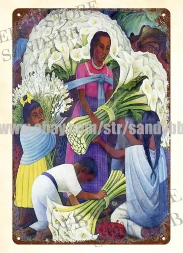 1 pcs,Mexico art calla lily flower vendor diego rivera metal tin sign garage cupboards