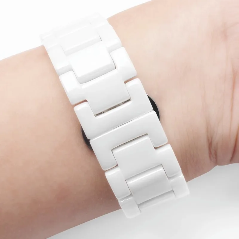 Notched Ceramic Watch Strap For Gucci Dior Cartier Pasha Series Black and White Female Ceramic Watchband Bracelet Accessory 20