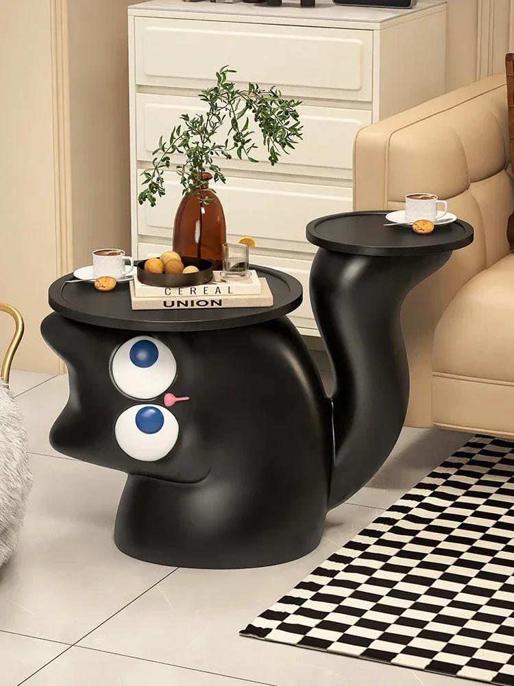 Creative Cute Cat Sofa Side Table Living Room Side Cabinet Floor-Standing Ornaments Black And White Simple Modern Resin Material