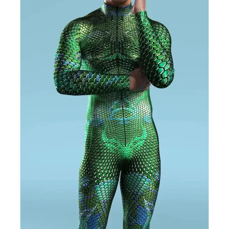 멀티컬러 물고기 비늘 갑옷 점프수트 멋진 코스프레 바디수트 스팀펑크 의상 공연 파티 쇼 남성 다이빙 젠타이 슈트