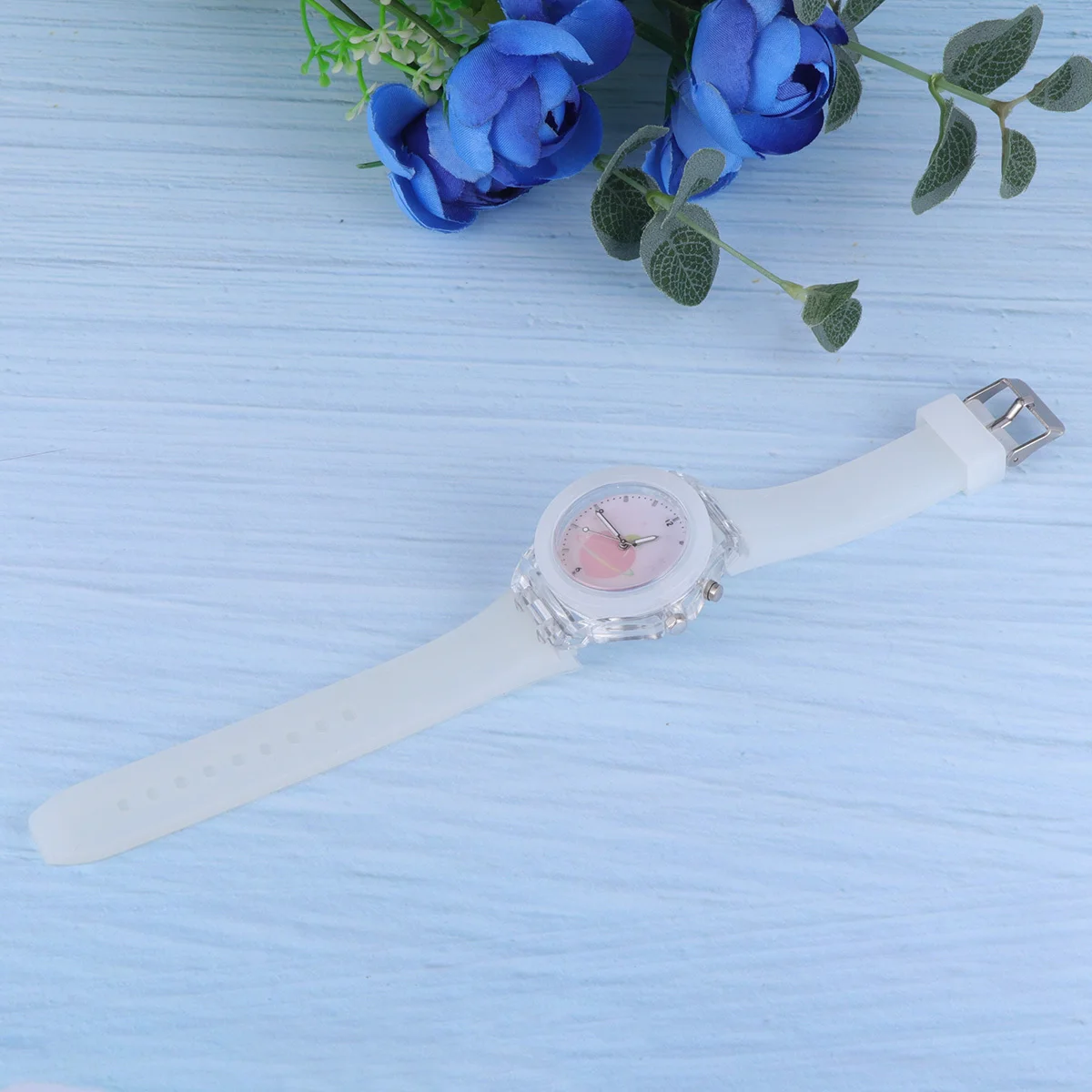 1pc Candy Color Luminous Glow In The Dark Wristband For Peach Pattern Durable Wearable For Luminous Watch