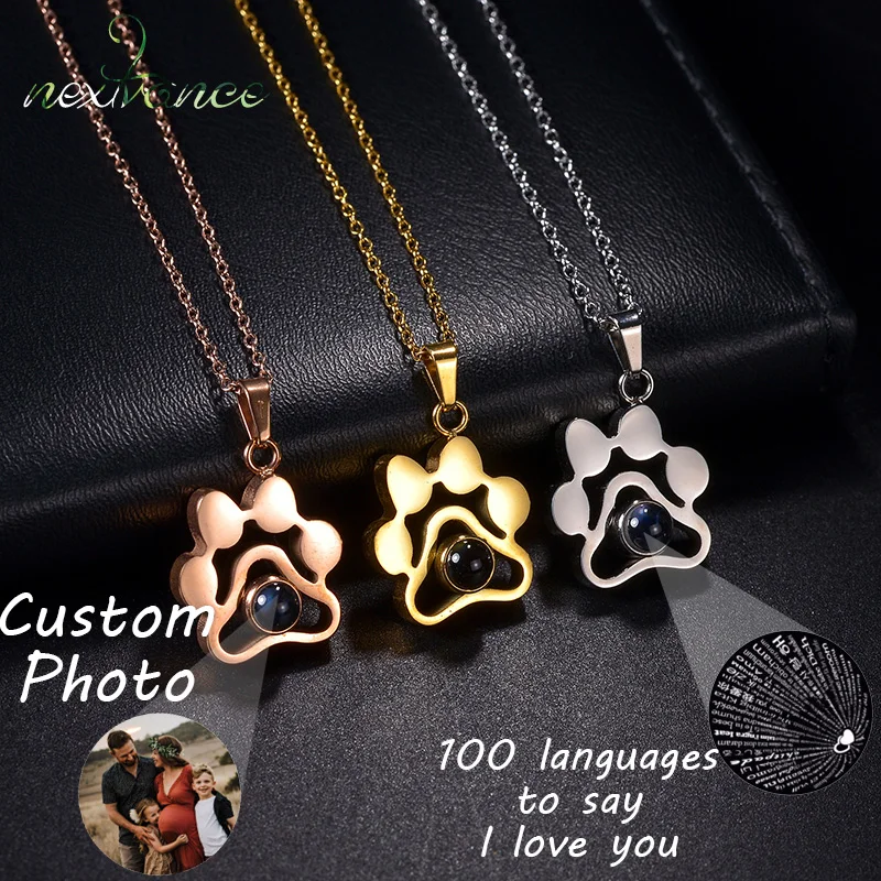 Nextvance Custom Projection Photo Dog Paw Necklace Stainless Steel For Family Friend Baby Pet Trend Personalized Jewelry Gift