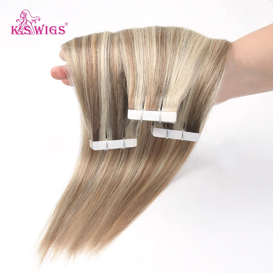 K.S WIGS MINI เทปต่อผมมนุษย์ผมไม่มีรอยต่อ Weft ที่มองไม่เห็น NATURAL Non-Remy Human Hair กาว EXTENSION
