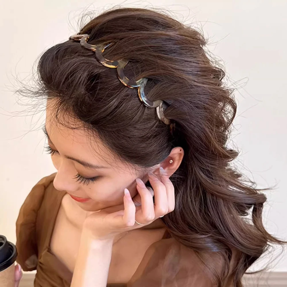 

Korean Women Hair Comb Headband Plastic U Shape Hair Hoops Fixed Teeth Non-Slip Fluffy Top Hair Bands Headwear Hair Accessories