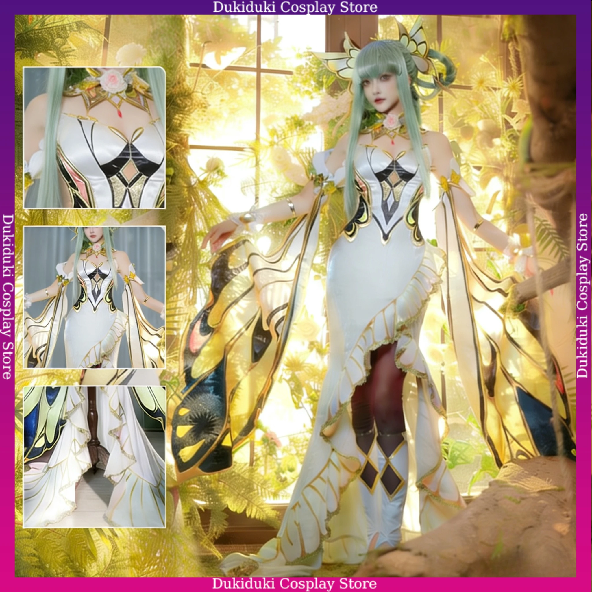 

Code Geass CC Cosplay Costume C.C. Role Playing Sequined Butterfly Black Gothic Long Dress Princess Outfits Comic Con Dress Up