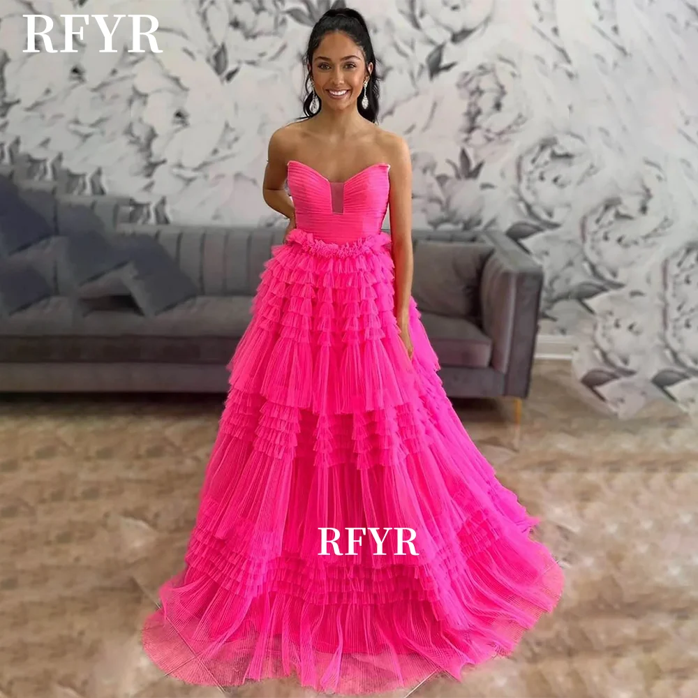 

RFYR A Line Evening Dress Multilayers Party Dress Pleats Prom Dress Vestidos De Noche Formal Occasion Dress Women Customized