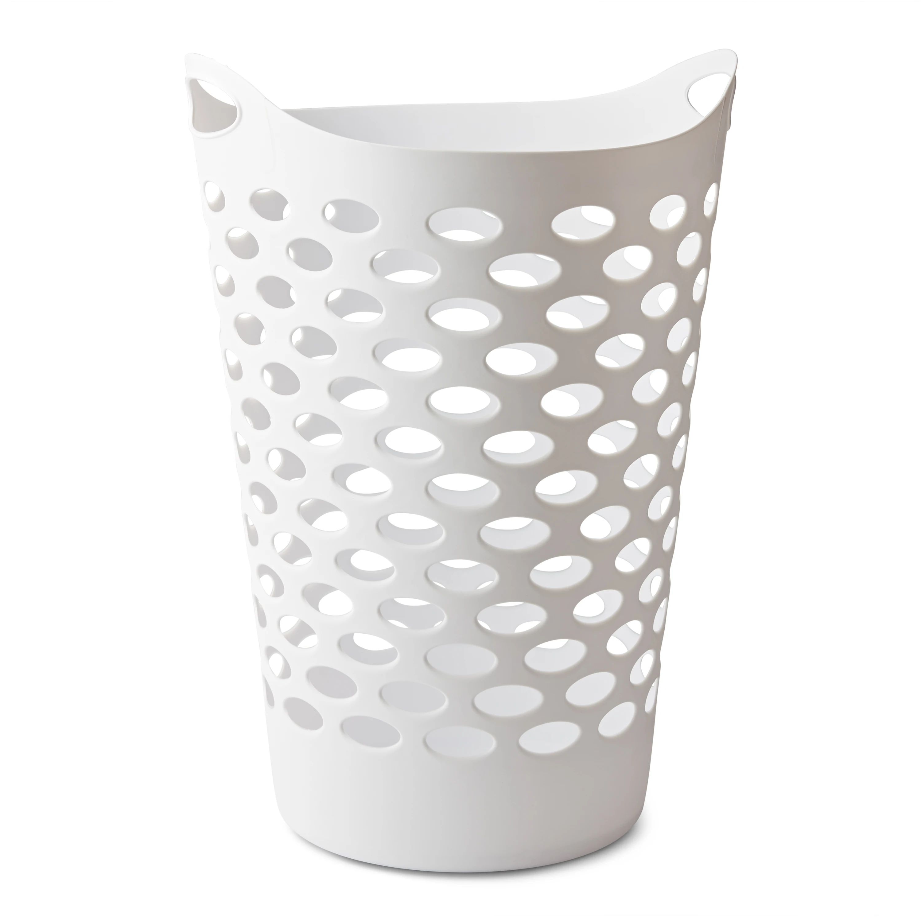 

White Round Laundry Hamper with Carrying Handles, Plastic Design