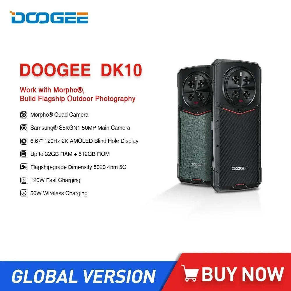 DOOGEE DK 10 Rugged 5G Smartphones 6.67Inch Octa Core 32GB+512GB Android 13 Mobile Phone 50MP Camera 5150mAh 120W Fast Charging