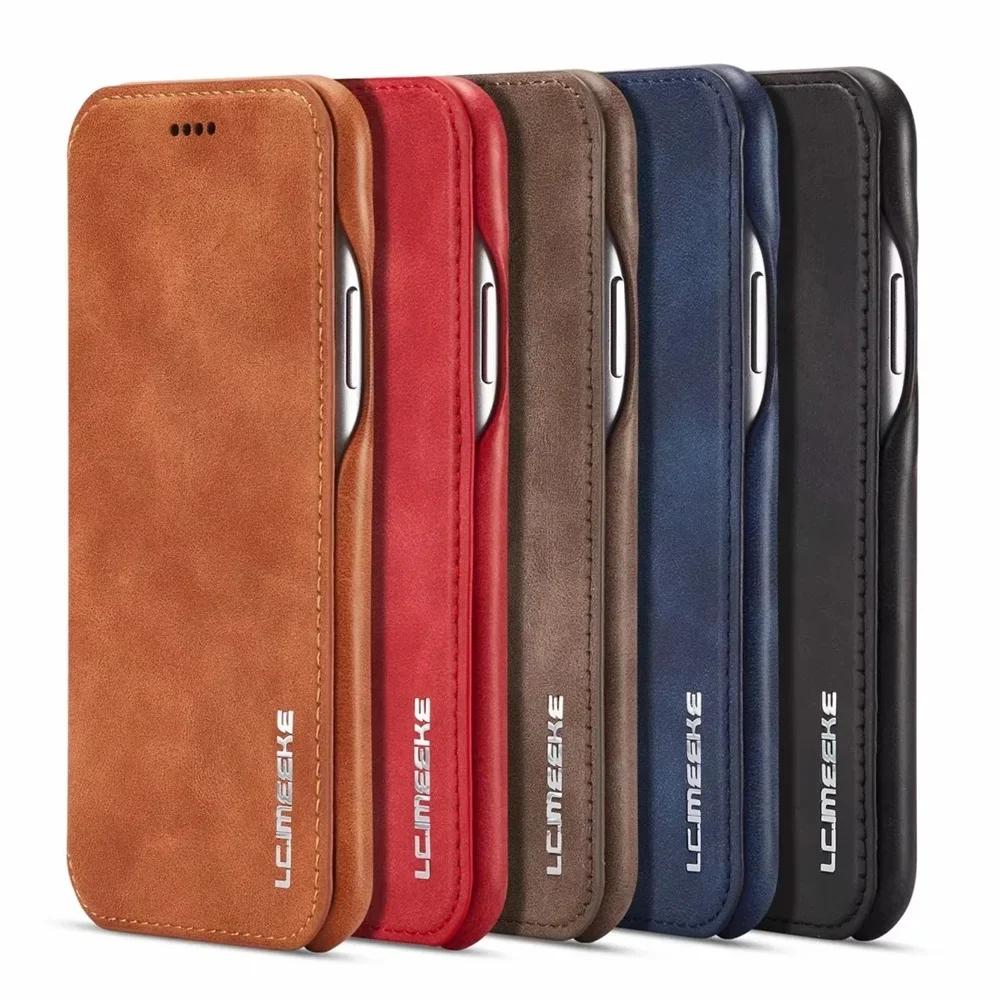 Luxury Thin Leather Case Flip Cover for iPhone 12 11 Pro XS Max X XR 8 7 6s Plus SE 2020 Folio Stand Magnetic Coque Card Slot