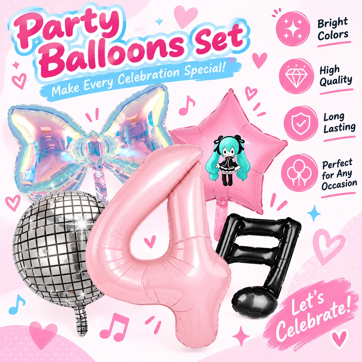 Kit de guirlande d'arche de ballons pour décoration de fête sur le thème de la chanteuse virtuelle, avec ballons en aluminium Miku, pour les fans d'anime et les célébrations d'anniversaire.