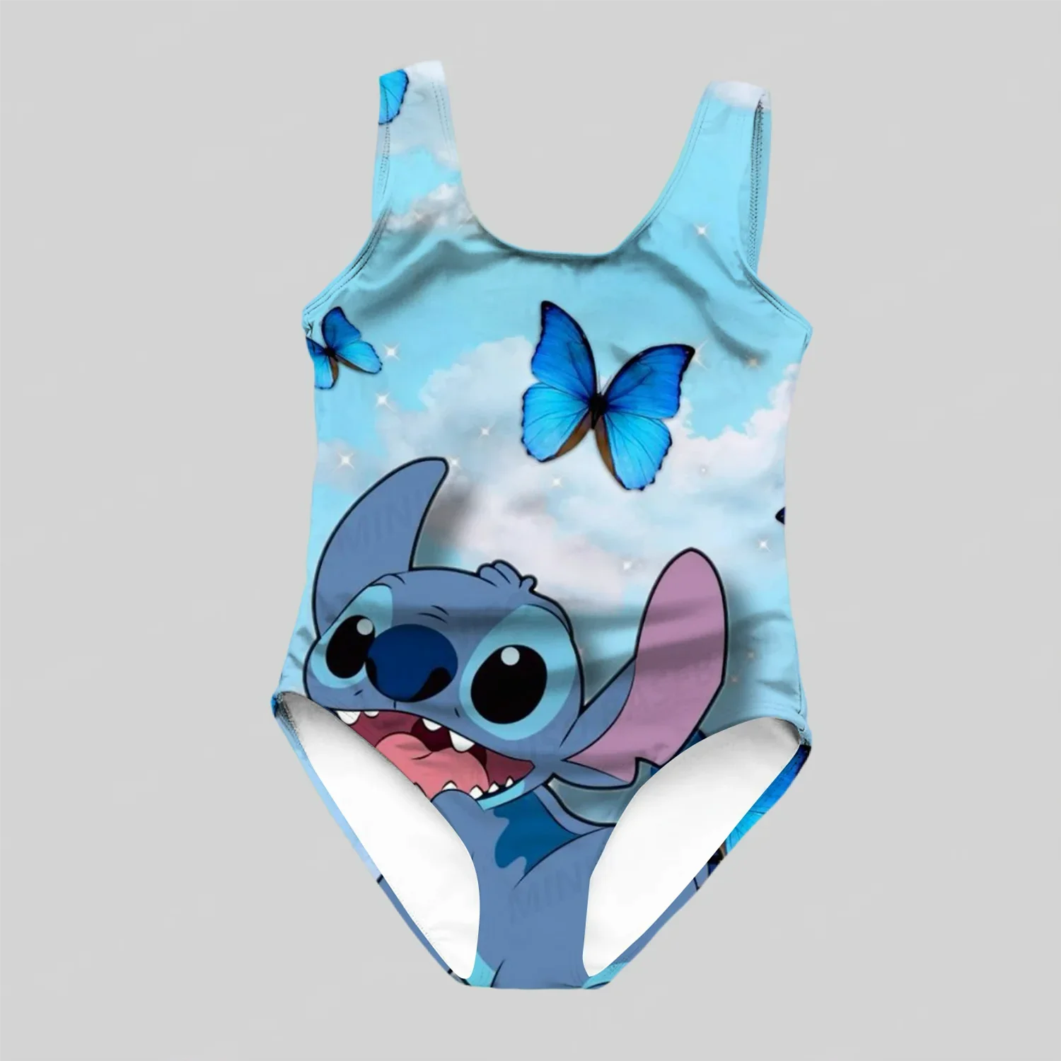 MINISO Disney Girls and Women Swimwear Cartoon Print Swimsuit Blue Pink Stitch Love Kids and Adult Fashion Summer New Arrival