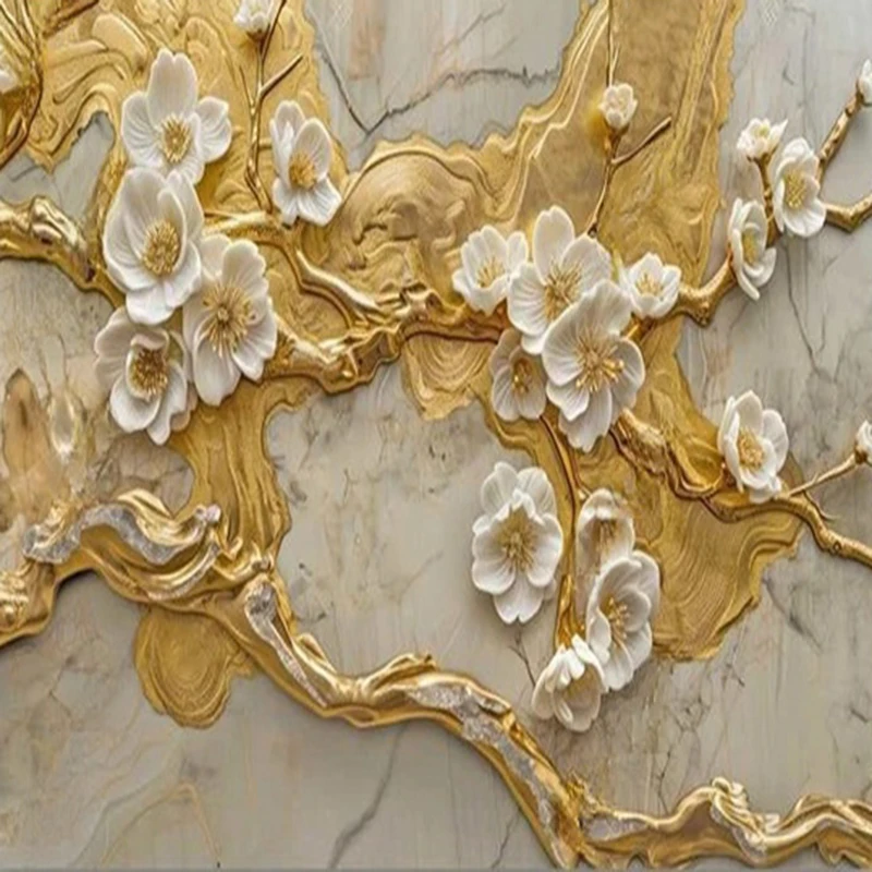 Three-dimensional Floral Embossed Kitchen Mural-Elegant TV & Sofa Background Wall coverings Home Decor Floral Wall Papers