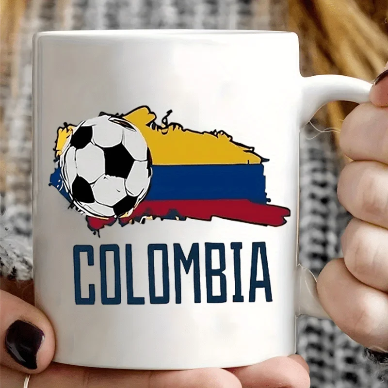 Colombia Soccer Ceramic Mug - Vibrant Flag and Ball Design,Perfect for Football Fans and Unique Gift Idea for Sports Enthusiasts