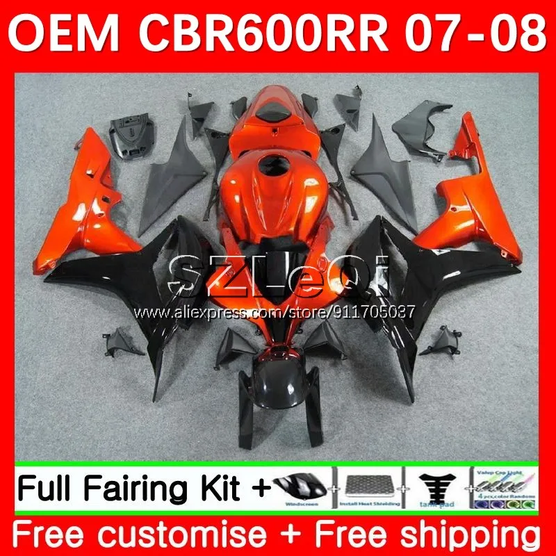 OEM Bodys + Decal For HONDA CBR600 CBR 600RR 600 RR CC F5 07 08 Orange black 38No.19 600CC CBR600RR 2007 2008 Injection Fairing