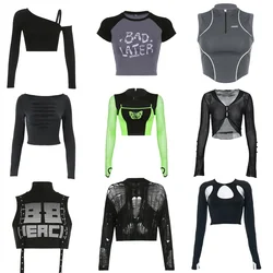 Women's Hollow Out Long Sleeve Crop Top, Female Clothing, Casual T Shirt, Sexy Y2K Tee, Cropped Corset, Aesthetic Tops