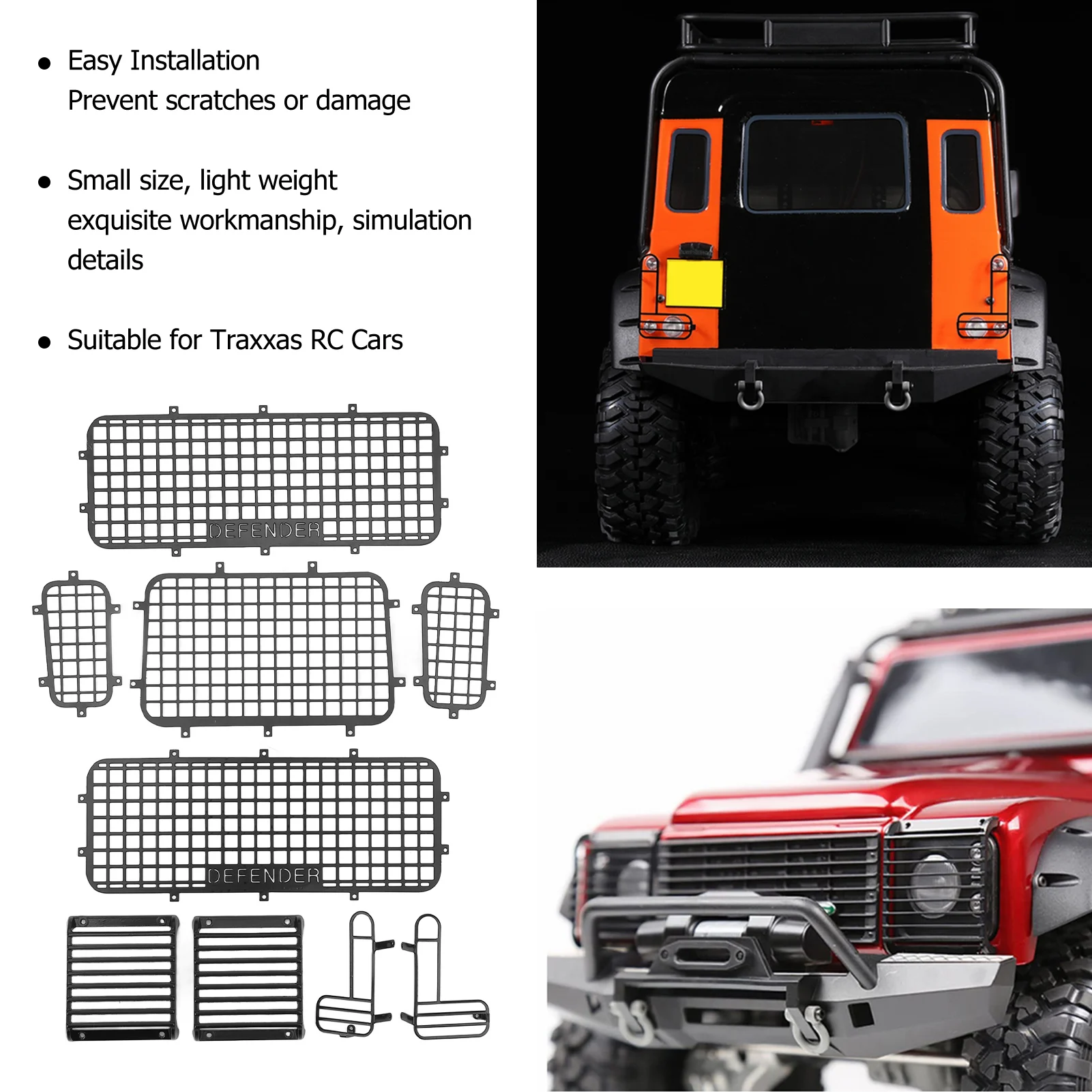 Rede de janela de carro rc, malha de janela de metal, simulação requintada, evita arranhões, proteção de janela defensor rc para carros traxxas trx4 rc