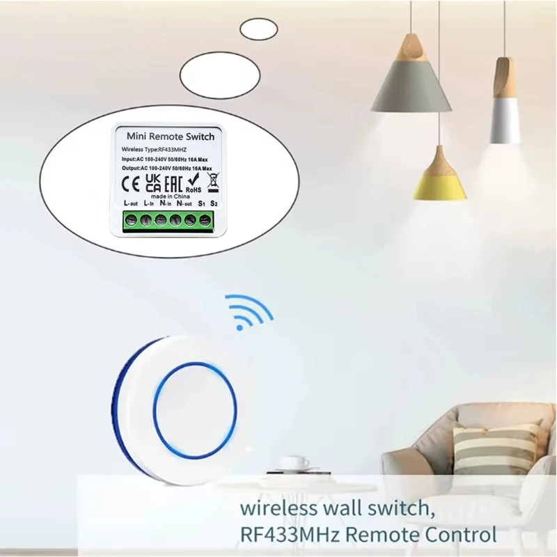 RF 433MHz Fan Smart Switch AC 100~240V 16A Relay 1/2/3 Gang Wall Panel Switch Mini Round Button Remote Control For Home Led Lamp