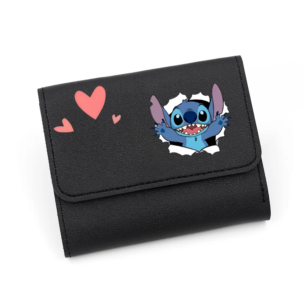 Disney-billeteras Lilo & Stitch para mujer, cartera sencilla y corta para tarjetas, bolso multifunción