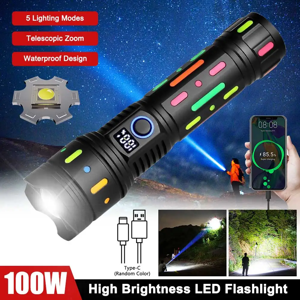 

Rechargeable Led Flashlight Handheld Flashlight With 5 Modes Waterproof Flashlight Camping