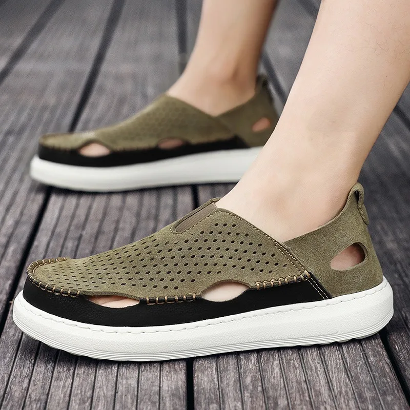 

2026 Mens Slip-On Summer Lightweight Driving Mules Big Size Semi-Sandals Casual Style Mesh Upper Slip-Off Shoes for Outdoor Wear